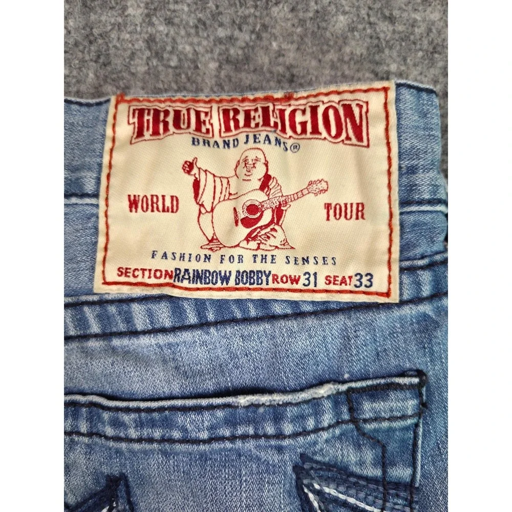 True Religion Rainbow Bobby Jeans Mens 31x33 Blue Straight Leg Made in USA